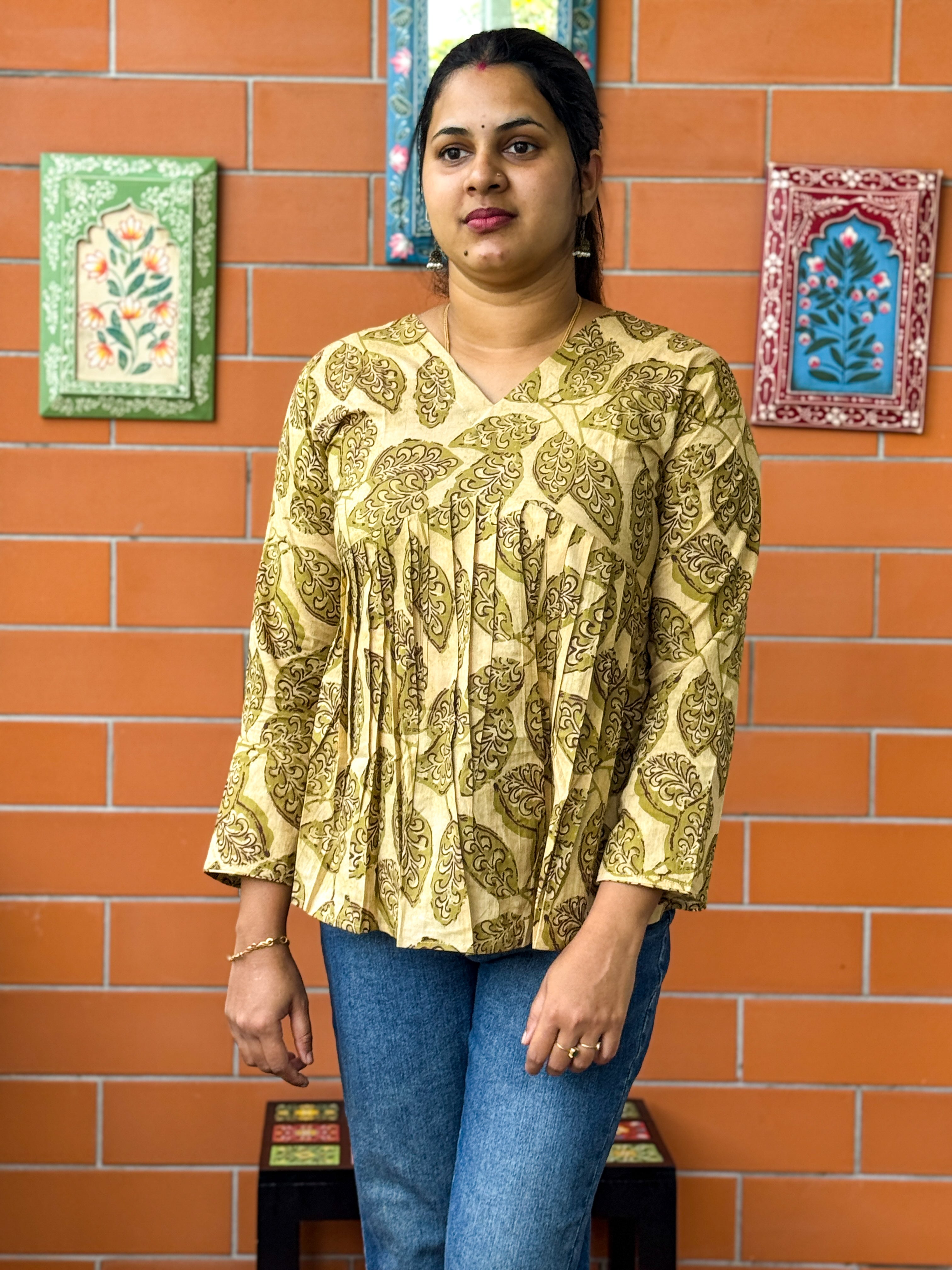 Cotton Short Kurti - Lighter yellow secondary view