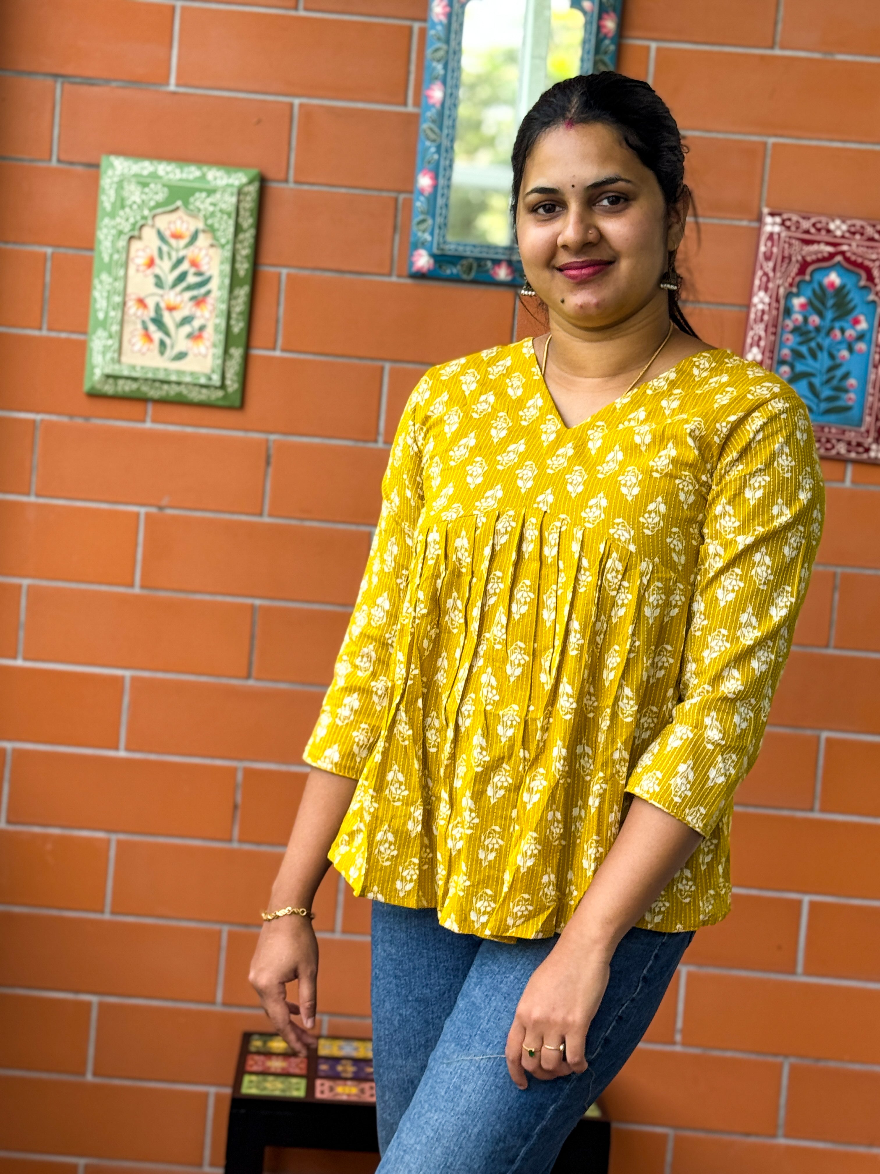 Cotton Short Kurti - Mustard Yellow secondary view
