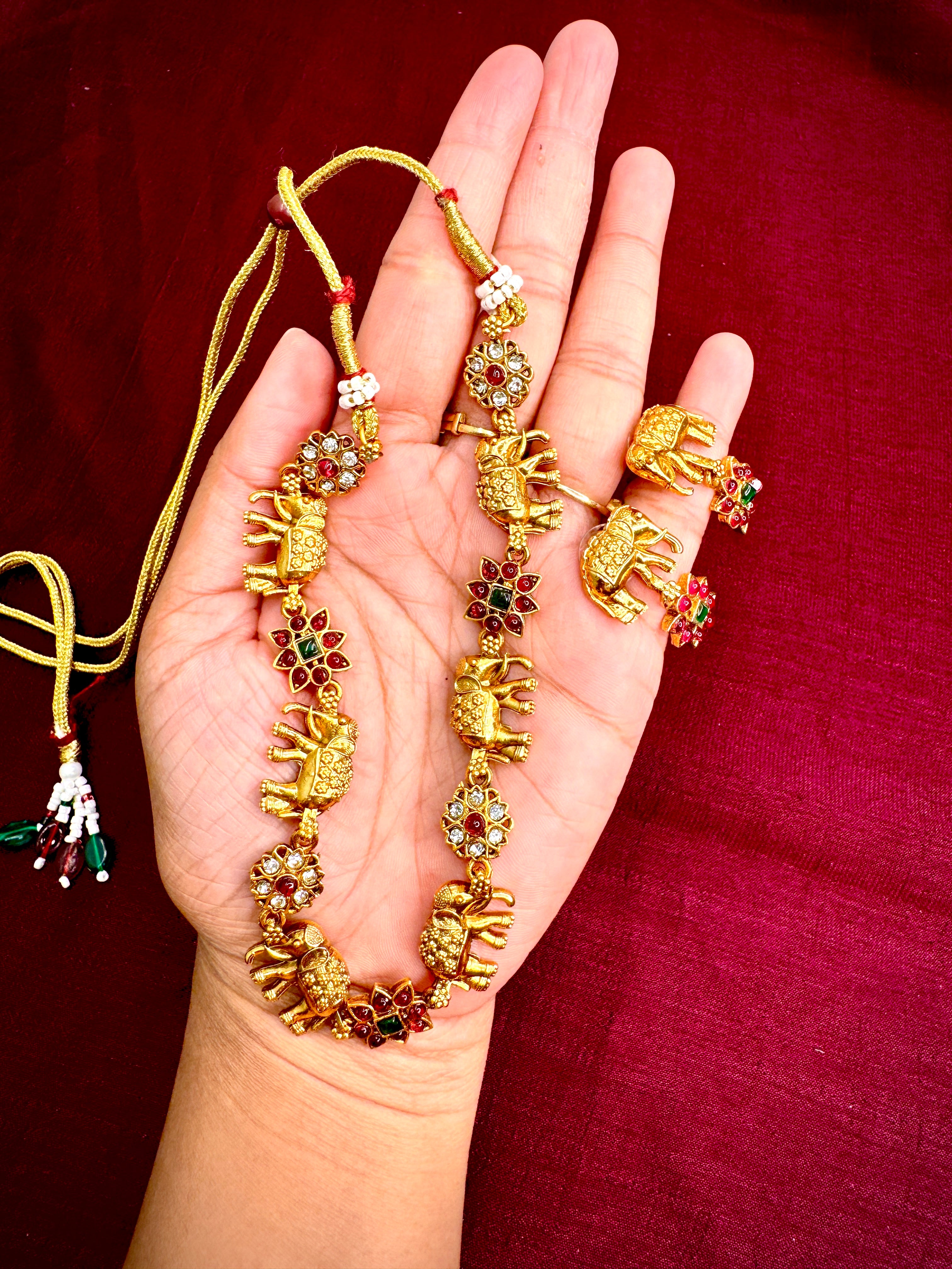 Elegant Elephant Detailed Necklace Set with Earring