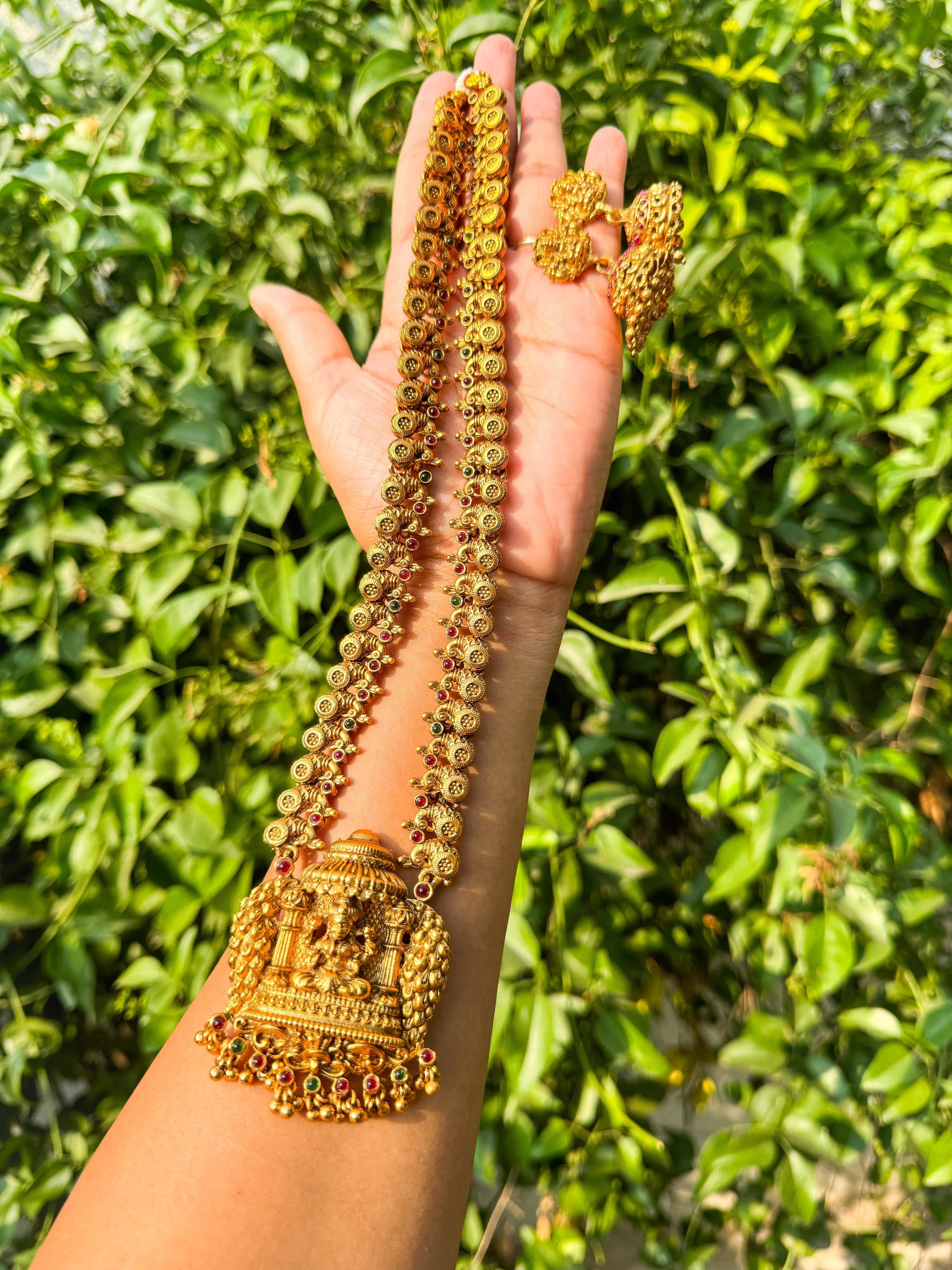 Kerala Style Kashi Gopuram Lakshmi Haram with jhumka set secondary view