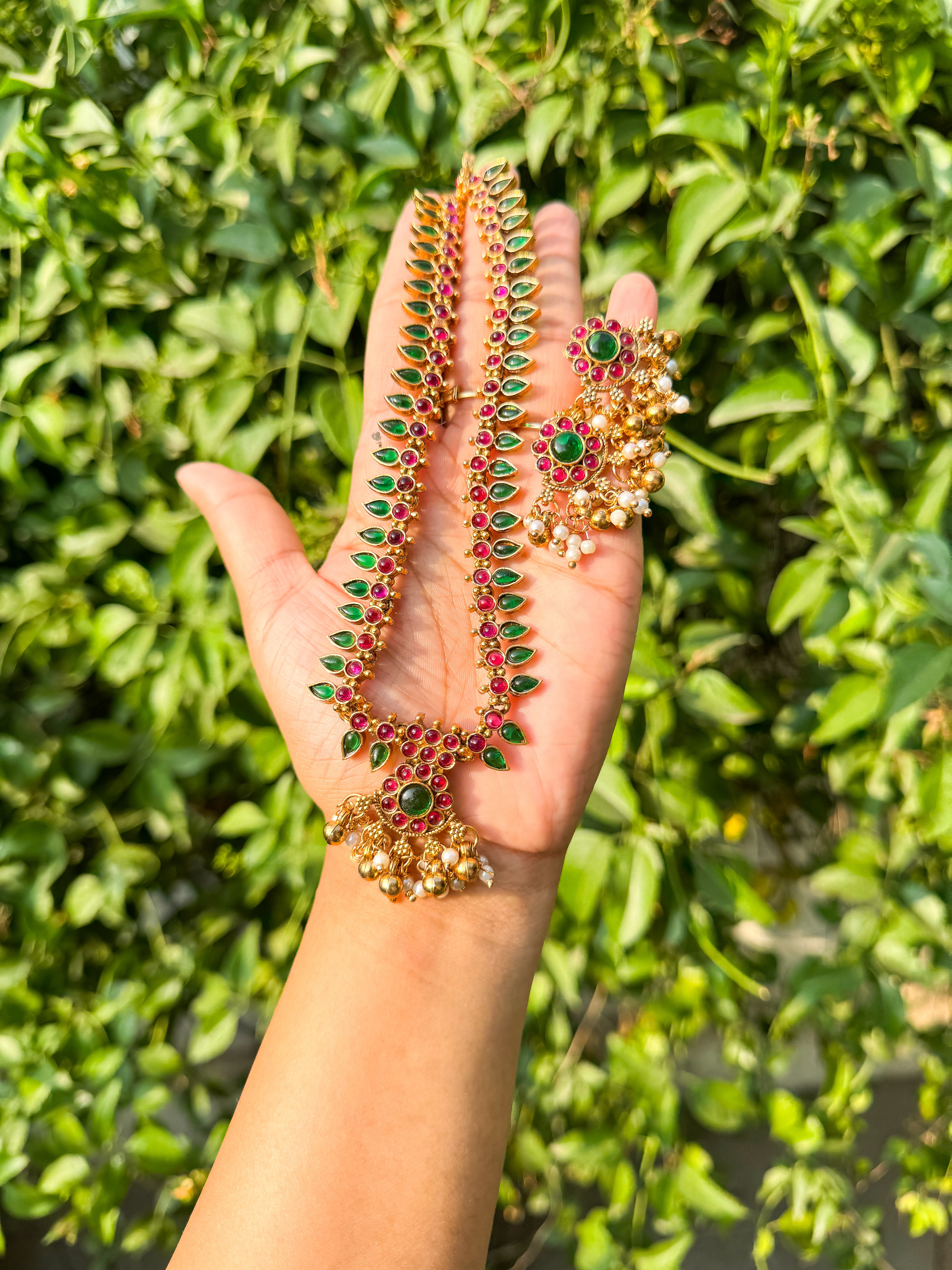 Kerala Style small palakka Haram with earring set secondary view