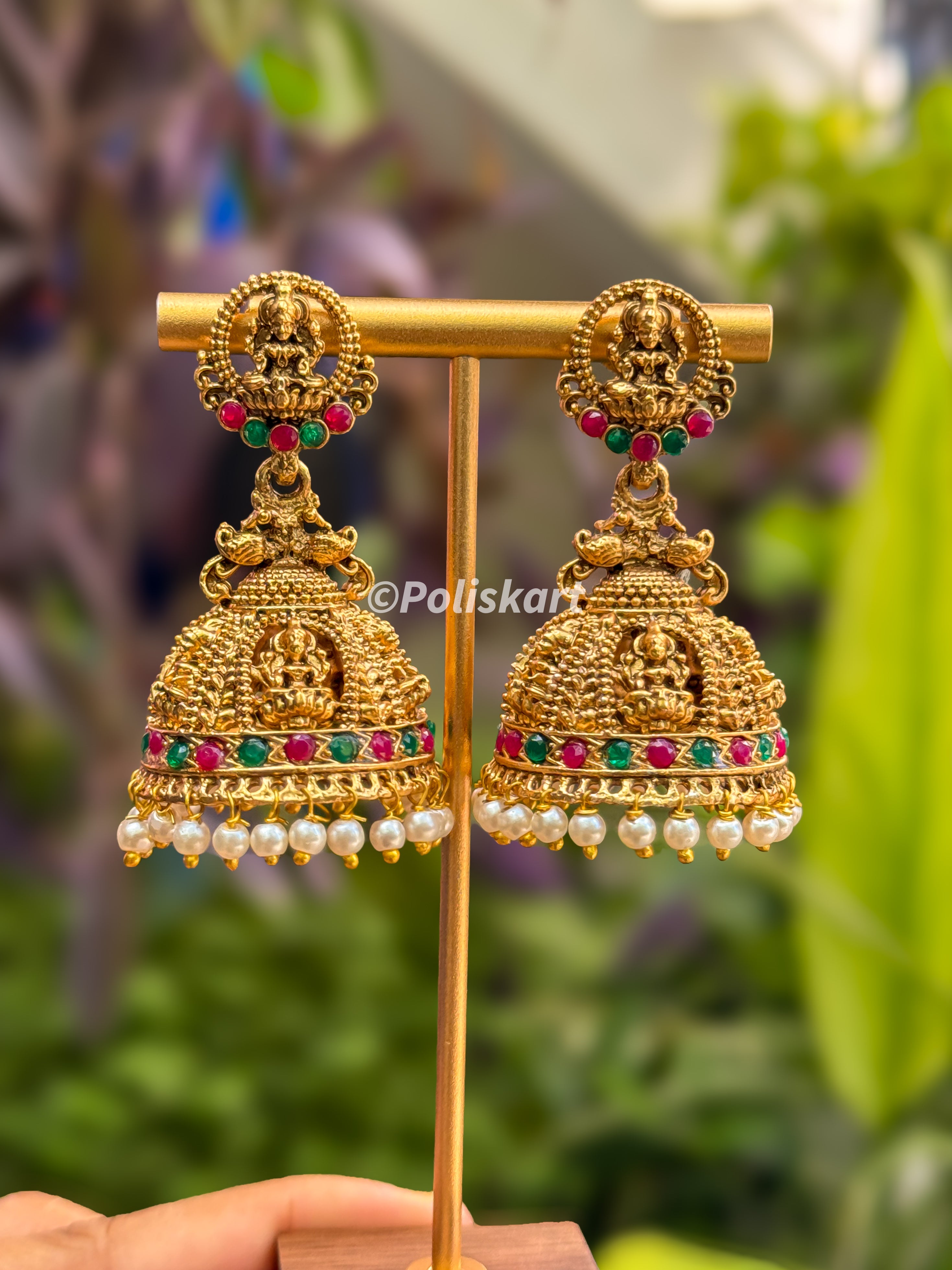 White pearl worked lakshmi jhumka